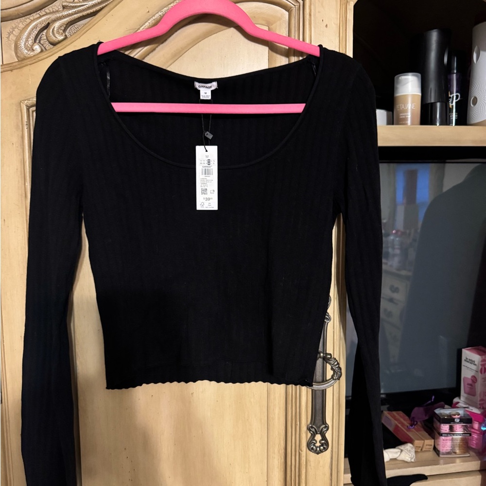 Garage Black Ribbed Crop Top